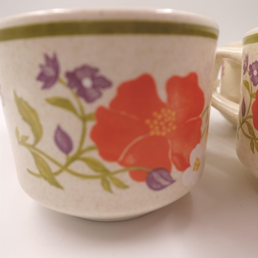 Lenox Temper-ware Summer Wind Floral Boho Cottagecore Mug Set‎ 5pc VTG 60s 70s